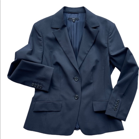 Hugo Boss Janna3 Virgin Wool Suit Jacket Blazer Off Black Graphite Size 8 - Picture 3 of 13